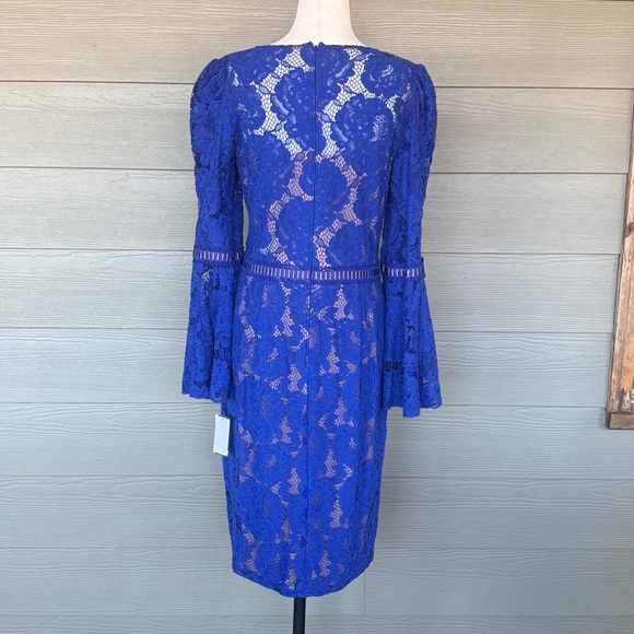 Tadashi Shoji Royal Blue Lace Bell Sleeve Dress - Picture 7 of 12